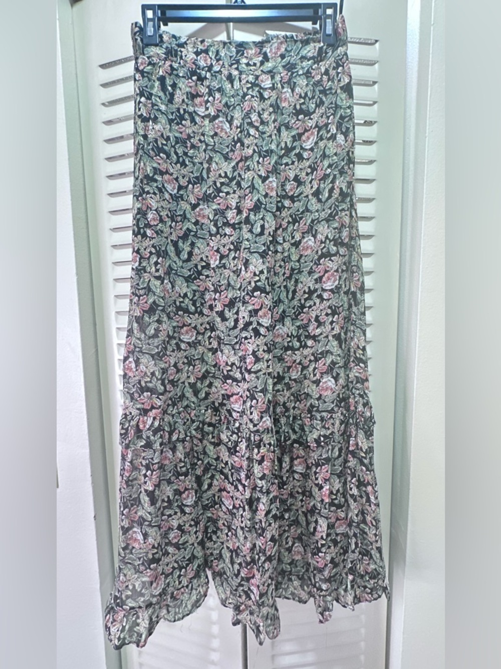 Zara Black Maxi Skirt with Pink Floral Print